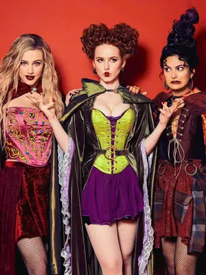 Madelaine Petsch, camila mendes, Lili Reinhart dressed as the sanderson sisters from hocus pocus