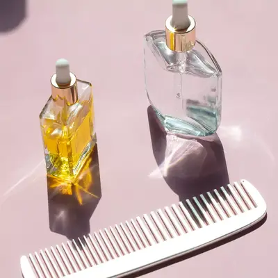 oil bottles and comb