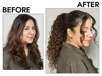 Before and After using luxy hair curly ponyail 