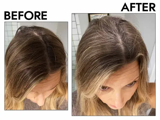 Dry Shampoo for Fine Hair showing before and after of blonde female tester