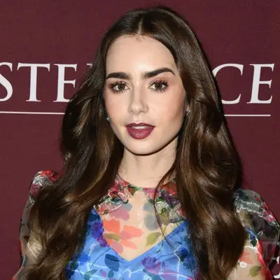 Lily Collins with dark chocolate brown hair