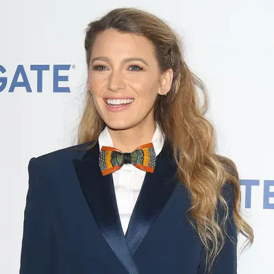 Blake Lively with wavy, pinned back hair at the 2018 CinemaCon in Las Vegas, Nevada