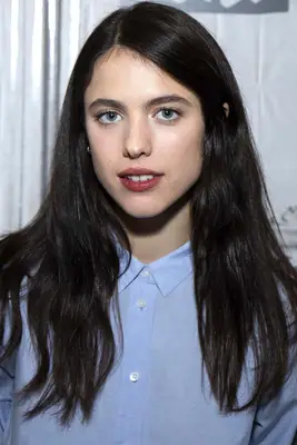 Margaret Qualley long midnight mahogany hair