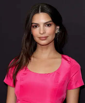 Emily Ratajkowski long, layered chocolate-colored hair