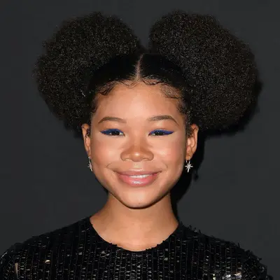 Storm Reid wearing her hair in two afro-puffs