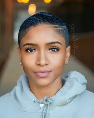 Blue black hair buzz cut