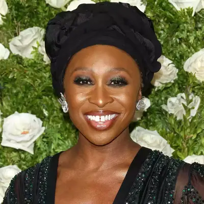 Cynthia Erivo wearing a black headwrap