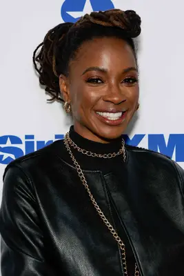 Shanola Hampton wearing an updo loc