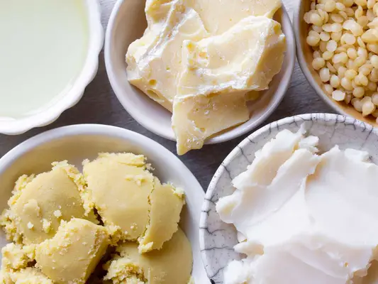 Shea butter, cocoa butter, mango butter, beeswax and essentail oil for natural diy formula