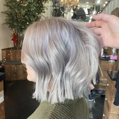 Silver-blonde bob haircut viewed from side