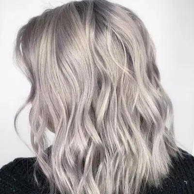 Silver-blonde long bob hairstyle viewed from back