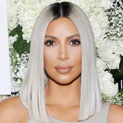 Kim Kardashian with a silver-blonde bob