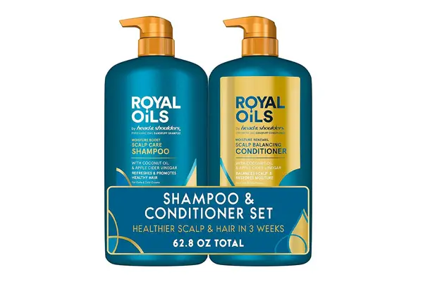 Head & Shoulders Royal Oils Dandruff Shampoo & Conditioner Set with Coconut Oil and Apple Cider Vinegar, Curly Hair Products, 31.4 Oz Each