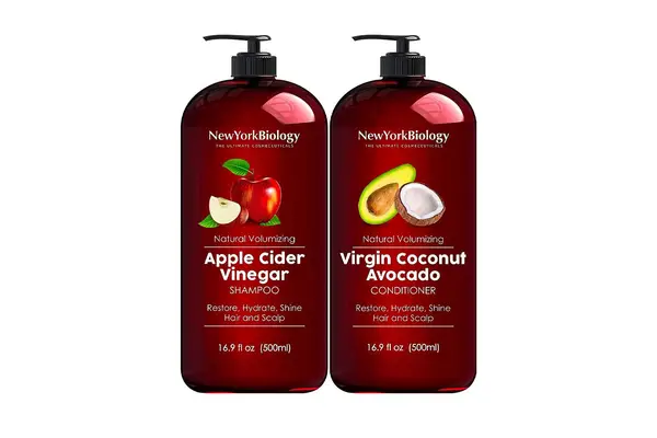 New York Biology Apple Cider Vinegar Shampoo and Coconut Avocado Oil Conditioner Set - Helps Restore Shine, Hair Gloss and Hydration for Dry Hair and Itchy...