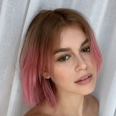 Kaia Gerber in a textured center parted bob that