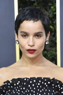 Zoe Kravitz with pixie cut and baby bangs