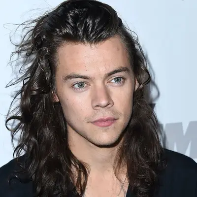 Harry Styles wears a long, wavy shag haircut