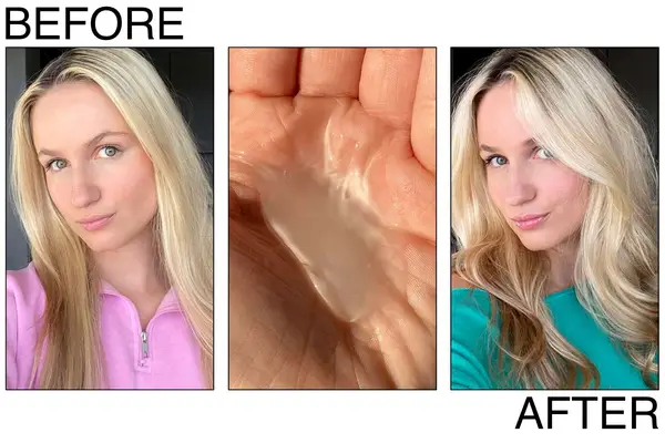 A person before and after using the Loreal Ever Pure Moisture Shampoo