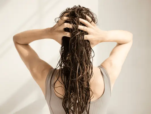 Close up of woman with wet hair