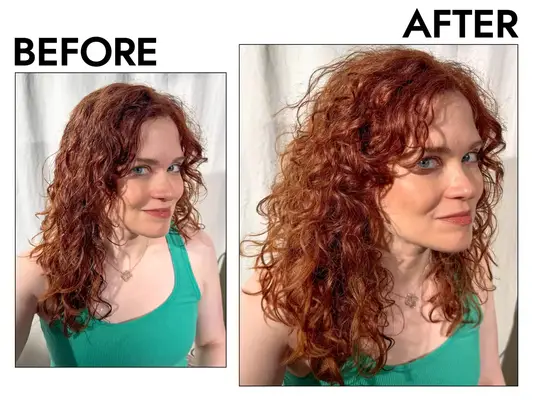 before and after of a person using the Shark SpeedStyle Hair Dryer