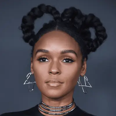 Janelle Monae wearing braided updo hairstyle