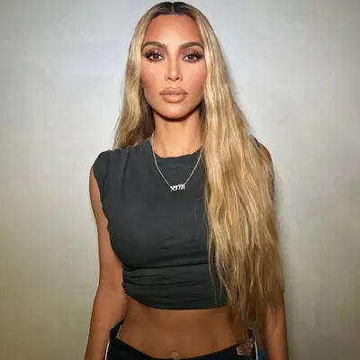 Kim Kardashian with honey blonde hair 