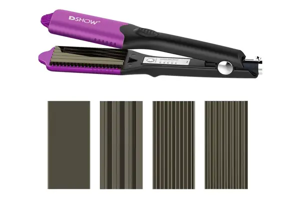 DSHOW 4 in 1 Hair Crimper Hair Waver Hair Straightener Curling Iron with 4 Interchangeable Titanium Ceramic Flat Crimping Irons Plates (Purple)