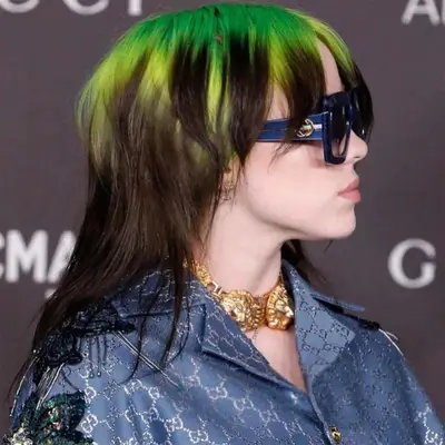billie eilish with neon shullet hair