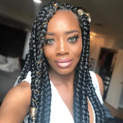 large box braids with gold accessories