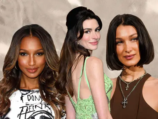Jasmine Tookes, Anne Hathaway, and Bella Hadid with Chocolate Brown Hair