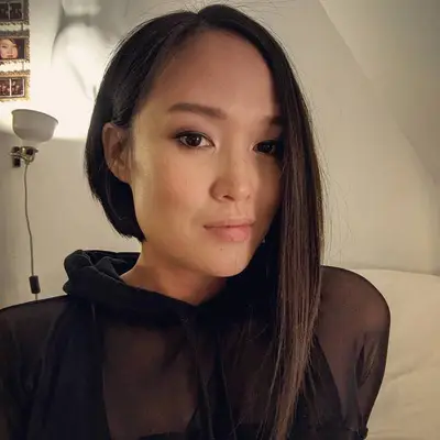 Person with a dramatic asymmetrical bob