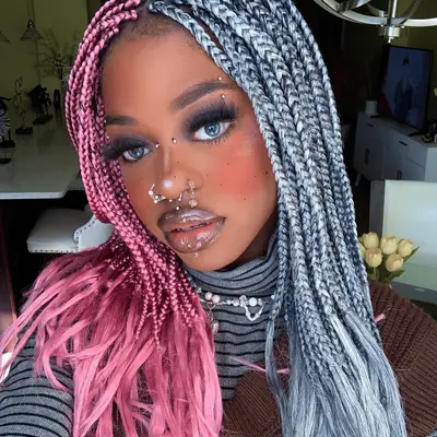 Baby Storme in icy pink and silver two-tone box braids