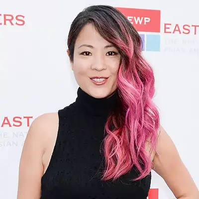 Karin Anna Cheung with bright pink ombré hair