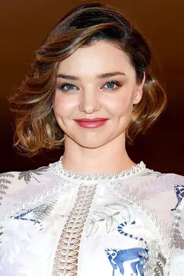 Close up of Miranda Kerr with a flared out bob hair cut