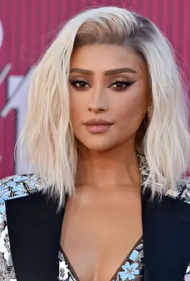Shay Mitchell with wavy platinum bob 