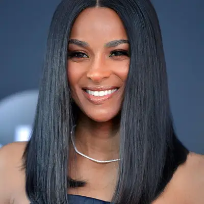 Ciara wears a straightened A-line long bob hairstyle