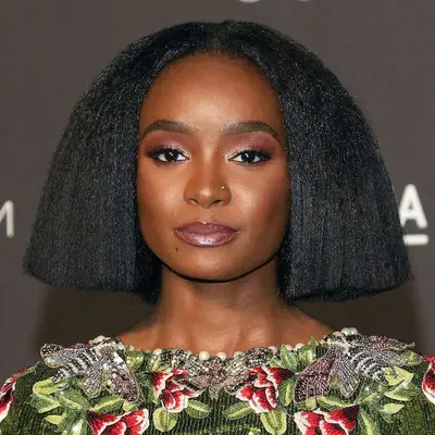 Kiki Layne wears an umbrella bob hairstyle