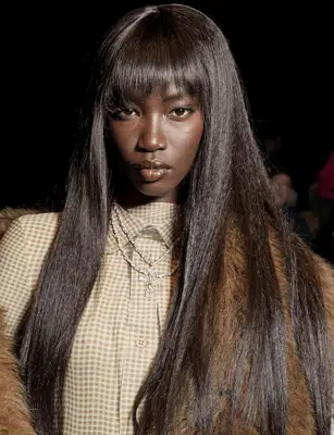 anok yai straight hair long bangs 