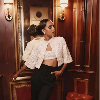 Kerry Washington in a ballet bun with pearl clips.