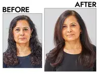 Photos of person before and after using L