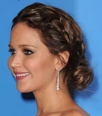 Jennifer Lawrence with a crown braid hairstyle.