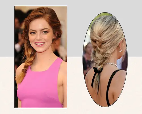 Emma Stone (left) and Kate Hudson (right) wearing braided hairstyles.