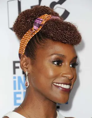 Issa Rae natural hair fauxhawk with headband