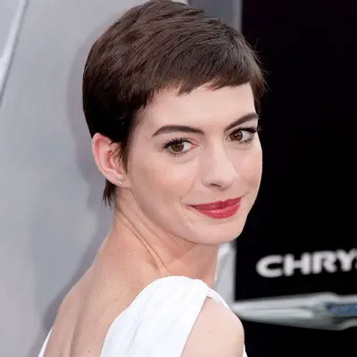 Anne Hathaway in 2012 with a pixie cut.