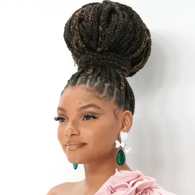 halle bailey wearing big bun