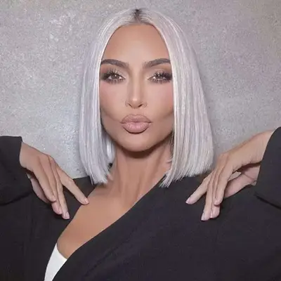 Kim Kardashian with a rounded blonde bob