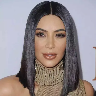 Kim Kardashian with a shoulder-length razored bob