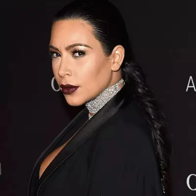Kim Kardashian with a fishtail braid at the 2015 LACMA Art + Film Gala in Los Angeles, California