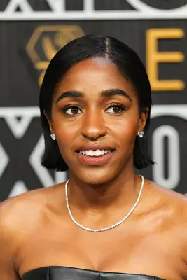 Ayo Edebiri wearing a side part bob