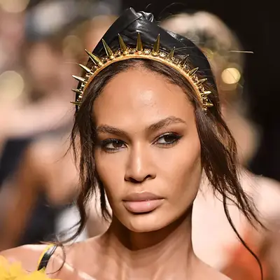 Joan Smalls with two headbands in updo walks the runway during the Dundas Haute Couture Fall/Winter 2019 2020 show